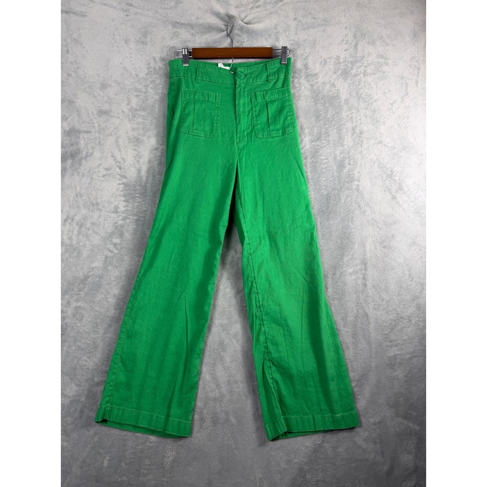 Nicole Miller Womens 6 Green Pants Wide Leg High Rise Linen Blend Utility Boho